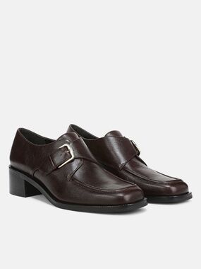New Vince Lennox Leather Heeled Monk-Strap Loafer Sz 8.5